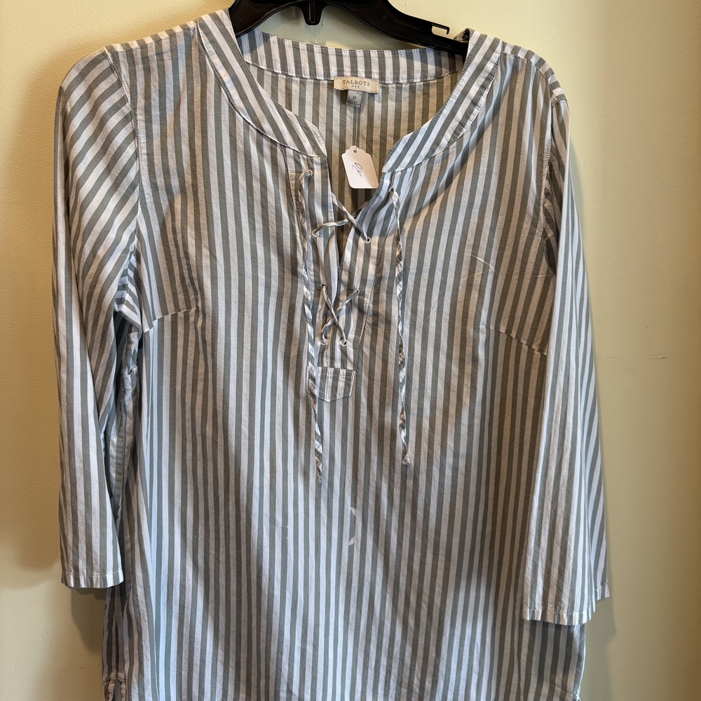 Talbots Light Blue and White Striped Blouse